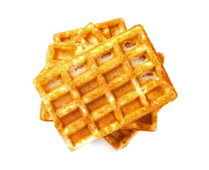 Traditional Belgian waffles isolated on a white background, top view
