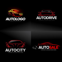 Car logo templates set, abstract car design concept, automotive car logo design template. Isolated vector illustration.