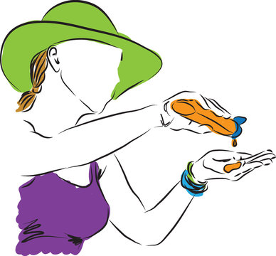 lady sunscreen at the beach illustration