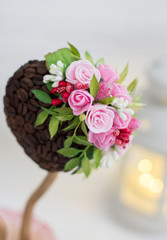 A coffee tree. Ornamental tree. Topiary. Wedding Decoration and Lantern