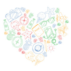 Travel vector pattern. Adventure, beach, tropical design.