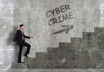 Business, technology, internet and networking concept. A young entrepreneur goes up the career ladder: Cyber crime