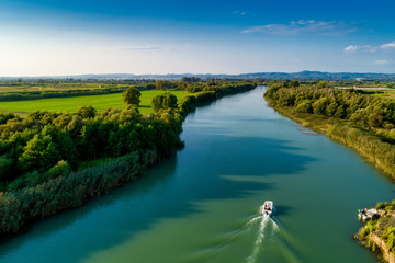 Aerial view of  the delta of the river Alpheios  in the Peloponnese, in Greece