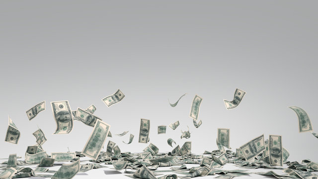 hundred dollar banknotes fall on graund on пкун background