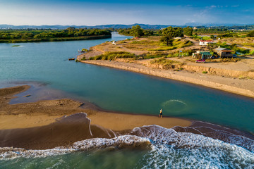 Aerial view of  the delta of the river Alpheios  in the Peloponnese, in Greece
