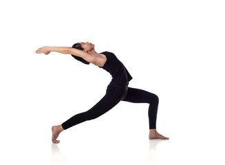 Sporty young woman doing yoga practice isolated on white background - concept of healthy life and natural balance between body and mental development, with clipping path - Image