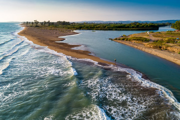 Aerial view of  the delta of the river Alpheios  in the Peloponnese, in Greece