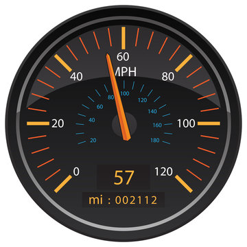 MPH Miles per Hour Speedometer Odometer Automotive Dashboard Gauge Vector Illustration