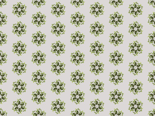 collage of green leaves isolated on grey, seamless background pattern