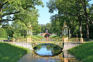 Bridges through the bypass channel. Alexandrovsky Park. Pushkin City. 