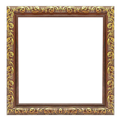 The antique gold frame on the white background