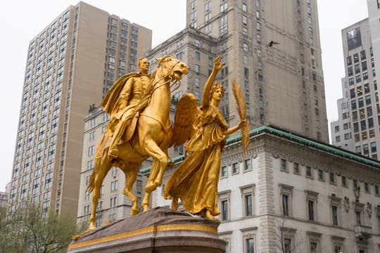 The equestrian statue of William Tecumseh Sherman in NYC.