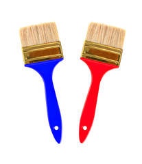 blue and red paint brush isolated on white.