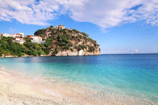 Beautiful landscape with view on fortress in Parga, Greece