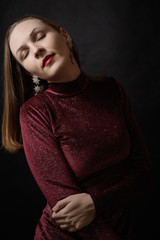 Portrait of beautiful sensual woman, close-up. Studio shot.