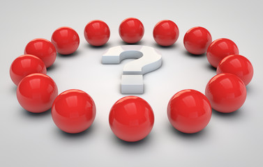 red spheres and a question mark