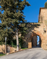Naklejka premium The Porta al Ciglio and the ancient city walls of Pienza, Siena, Tuscany, Italy