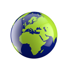 Three dimensional globe with Europe and Africa
