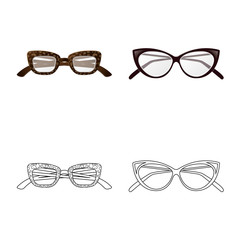 Vector illustration of glasses and frame logo. Set of glasses and accessory vector icon for stock.