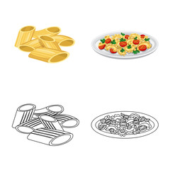 Isolated object of pasta and carbohydrate icon. Set of pasta and macaroni stock vector illustration.