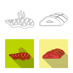 Isolated object of meat and ham logo. Set of meat and cooking stock vector illustration.