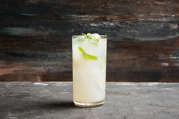 Fresh lychee mojito on the rustic background. Selective focus. Shallow depth of field. 