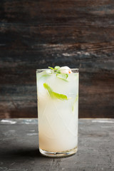 Fresh lychee mojito on the rustic background. Selective focus. Shallow depth of field. 