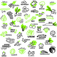 Doodle Illustration Gemüse mit Lettering