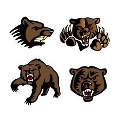 grizzly bear wild beast set of drawings, color clipart