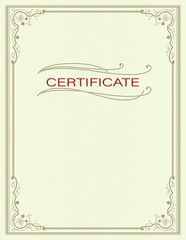 Rectangular ornate framework. Decorative floral corners. Vignettes and lettering Certificate. Letter print paper proportions.
