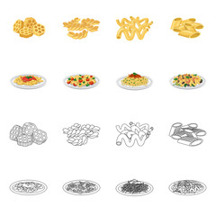 Vector design of pasta and carbohydrate logo. Set of pasta and macaroni vector icon for stock.