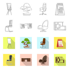Vector illustration of furniture and work symbol. Set of furniture and home stock vector illustration.