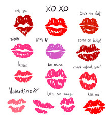 Set of lip prints of a different form and color