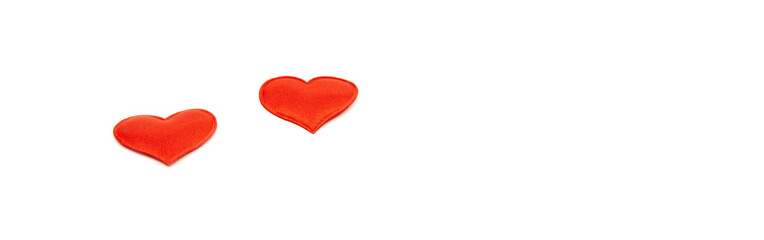 Red heart on an isolated white background as a panorama, space for text.
