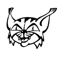 Lynx wild cat with black stripes on the fur, black and white clipart