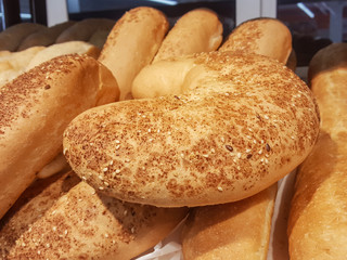 Mixed fresh bread background close-up