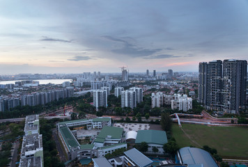 Fototapeta na wymiar Singapore housing estate cityscape during sunset in Singapore
