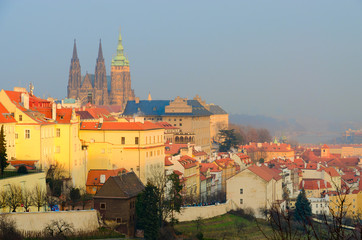 Fototapeta na wymiar Beautiful view of Prague Castle from observation deck at Strahov Monastery, Prague, Czech Republic