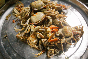 local crab, fried, monosodium glutamate, Ocypode ceratophthalmus at Ranong, Thailand