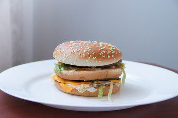 Big burger. Food fast food restaurant. Wrong food. Cholesterol
