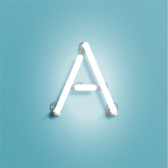 Realistic neon character from a font set, vector illustration