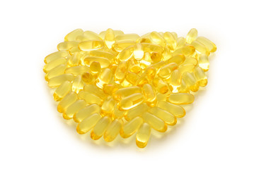 Fish oil pills isolated on white background.