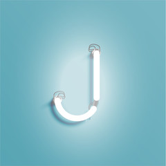 Realistic neon character from a font set, vector illustration