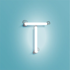 Realistic neon character from a font set, vector illustration