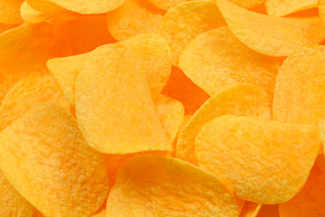 .Potato chips snack texture background. Top view.