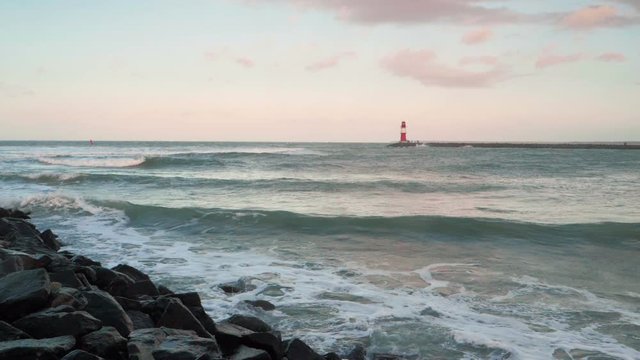 Slow motion shot of a strong storm at the baltic sea in Rostock Warnem&radic;&ordm;nde