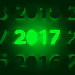 Neon 2017 shining sign, vector illustration