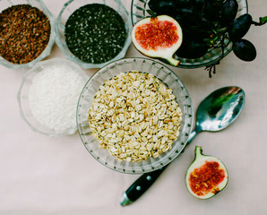 Food Healthy breakfast Background Diet organic and vegetarian view Natural fruit health concept Space Granola bowl