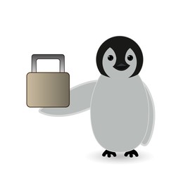 beautiful penguin holding lock or protecting concept