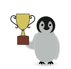cute little penguin won the trophy cup